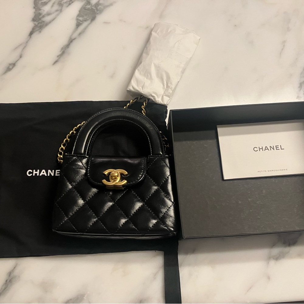 Brand New Chanel Nano Kelly Mini Black Quilted Leather Handbag